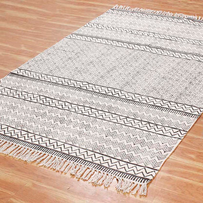 Hand Block Printed Ethically Crafted Striped Dining Area Rug - Indian Rug Store