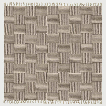 Hand Block Printed Cotton Grey Checked Office Large Area Rug - Indian Rug Store