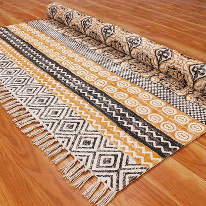 Multicolor Hand Block Printed Cotton Home Accessory Rug - Indian Rug Store