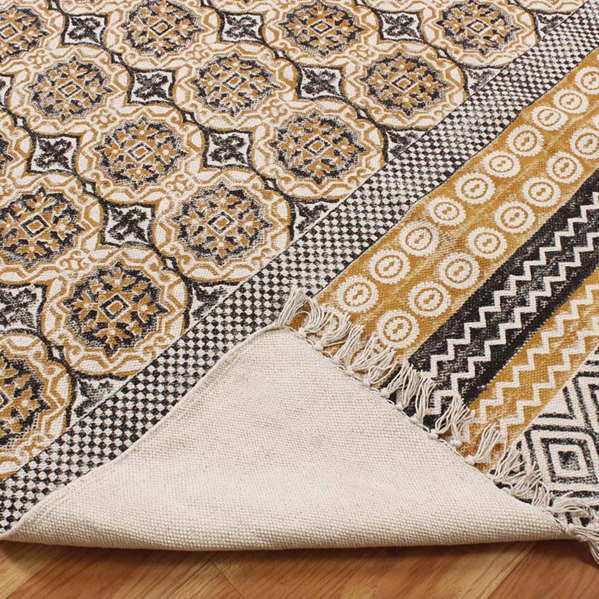 Multicolor Hand Block Printed Cotton Home Accessory Rug - Indian Rug Store