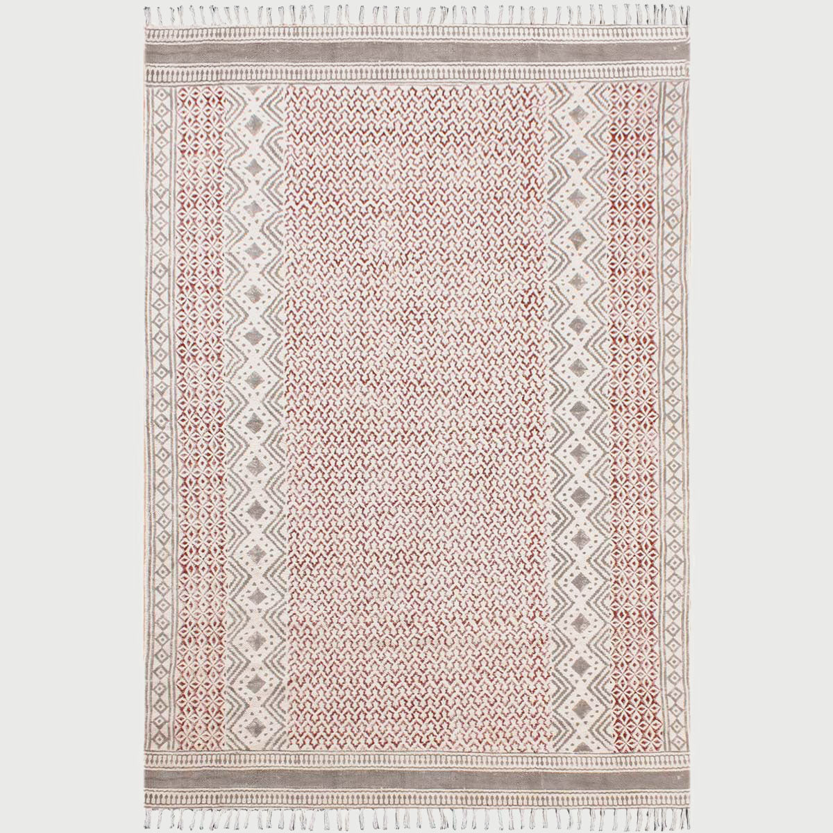 Red Gray Hand Block Print Cotton Classic Elegance Hallway Area Rug - Indian Rug Store