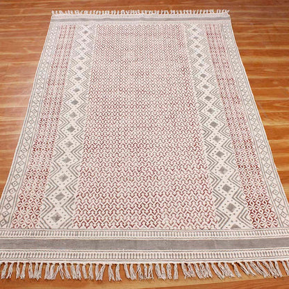 Red Gray Hand Block Print Cotton Classic Elegance Hallway Area Rug - Indian Rug Store