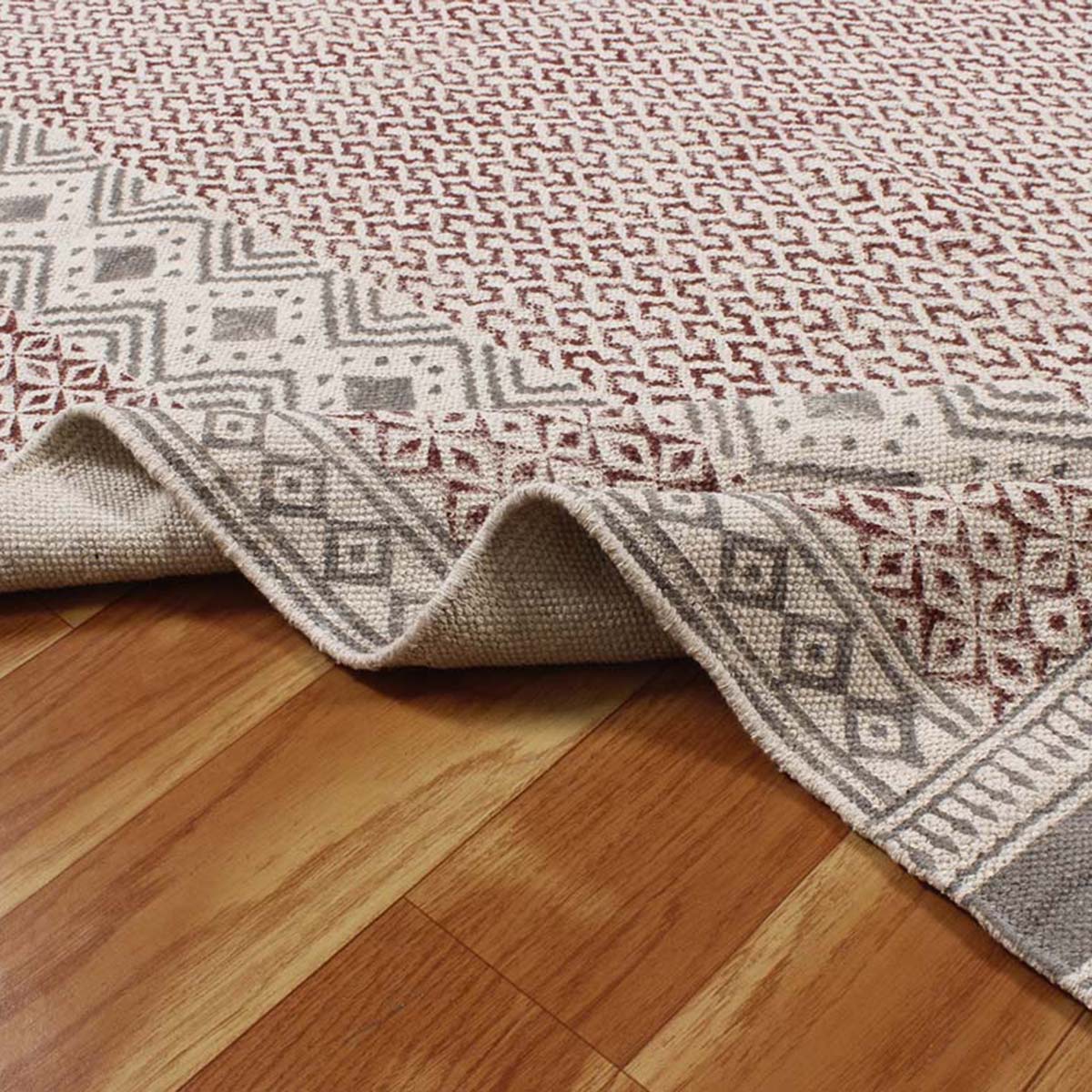 Red Gray Hand Block Print Cotton Classic Elegance Hallway Area Rug - Indian Rug Store