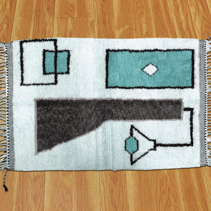 Block Designed Baby Blue Color Hand Tufted Area Rug