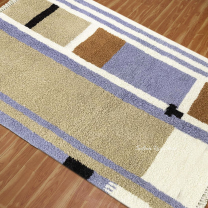 Hermosa alfombra de interior de color azul con mechones hechos a mano de estilo rústico ecológico