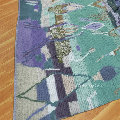 Textured Design Hand Tufted Green and Blue Color Area Rug