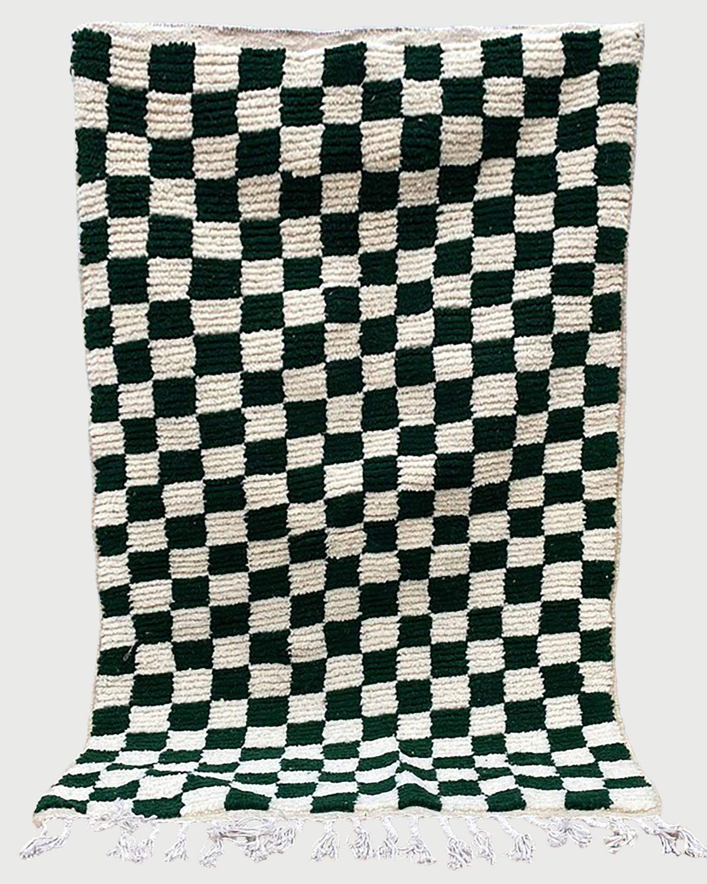 Checked Hand Made Soft Wool Green Modern Area Rug