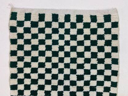 Checked Hand Made Soft Wool Green Modern Area Rug