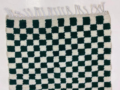 Checked Hand Made Soft Wool Green Modern Area Rug