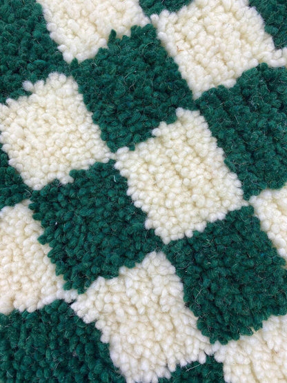 Checked Hand Made Soft Wool Green Modern Area Rug