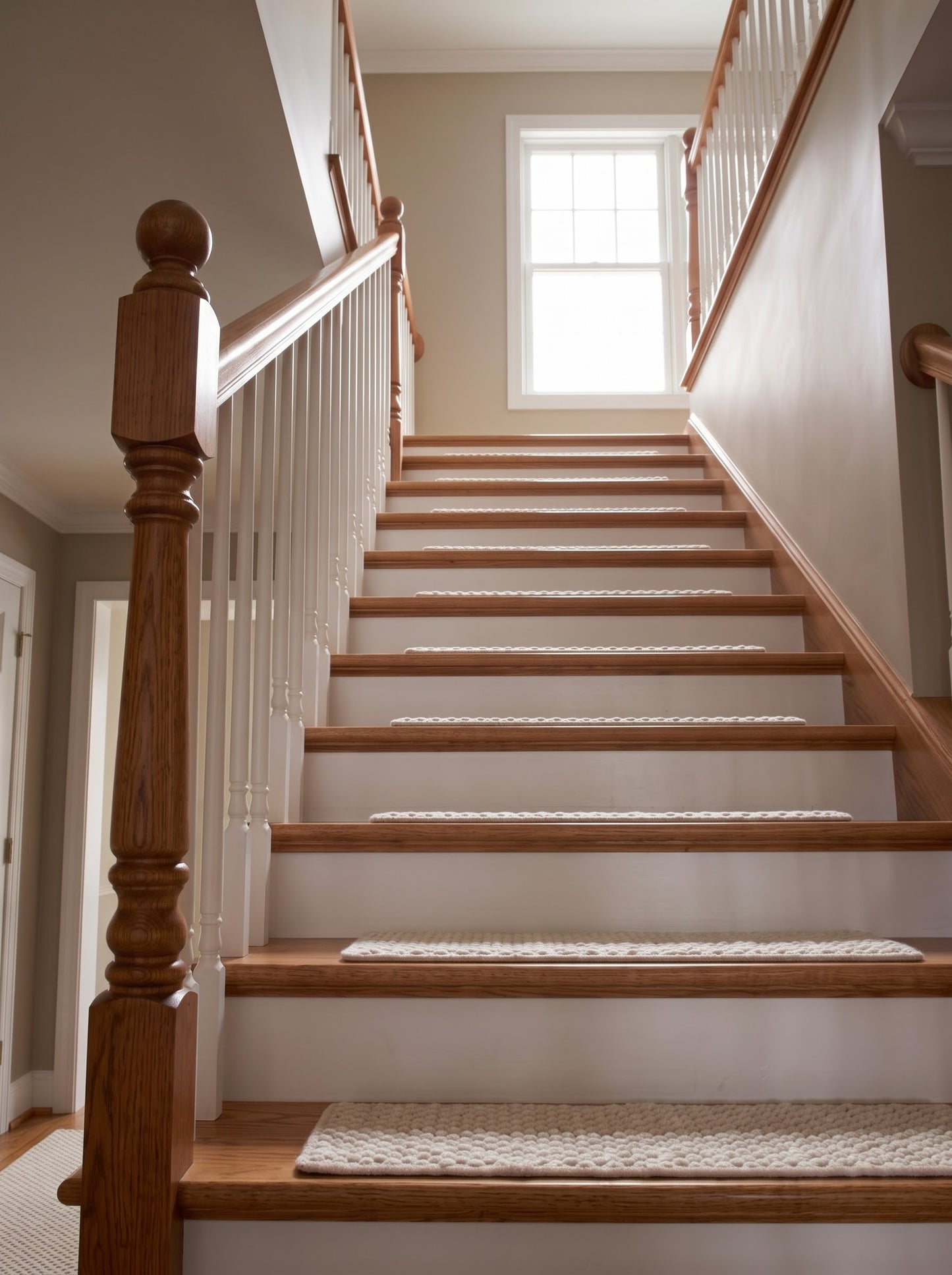 Handwoven Wool Stair Treads, Cream Pebble Loop Step Mats with Non-Slip Rug Pads