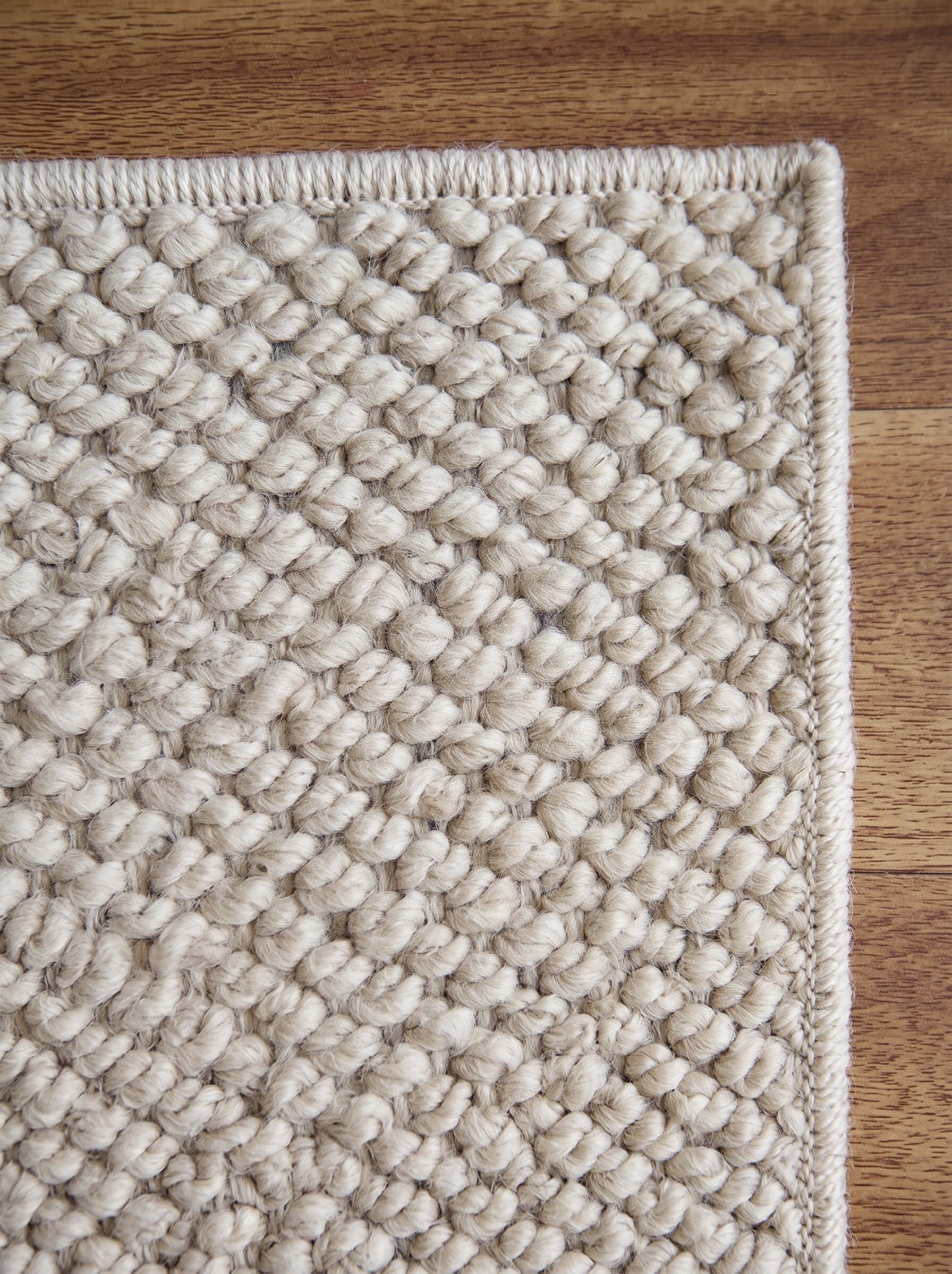Handwoven Wool Stair Treads, Cream Pebble Loop Step Mats with Non-Slip Rug Pads
