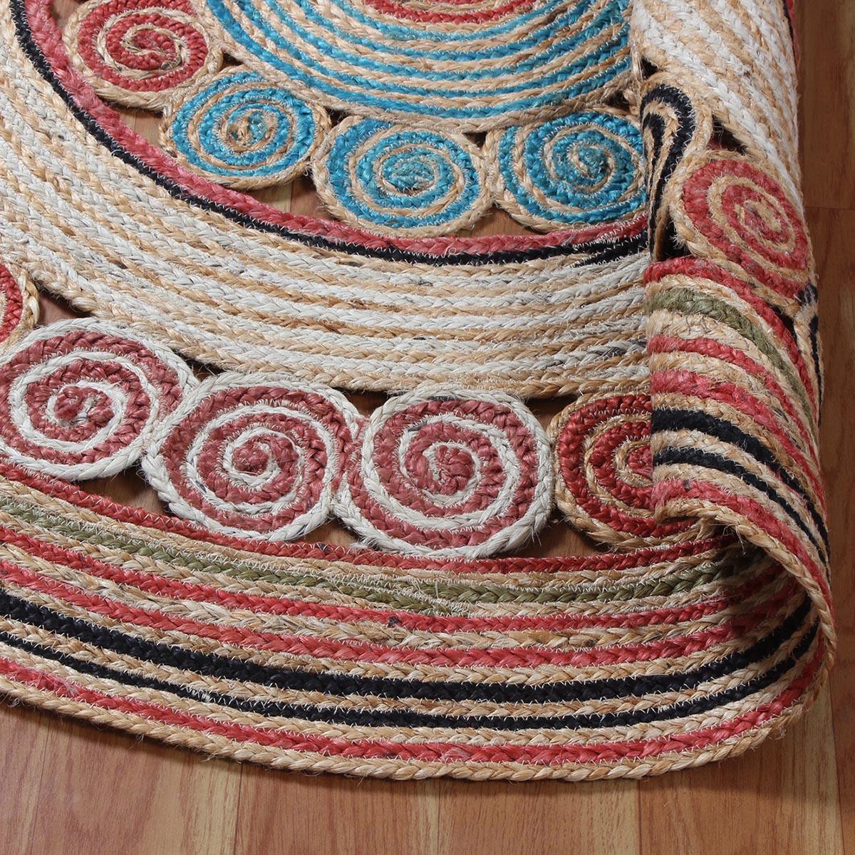 Geometric Multicolor Hand Braided Hallway Jute Rug - Indian Rug Store