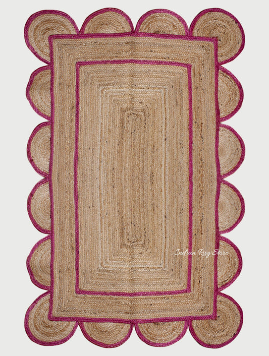 Geometric Beige Pink Hand Braided Interior Decor Jute Rug