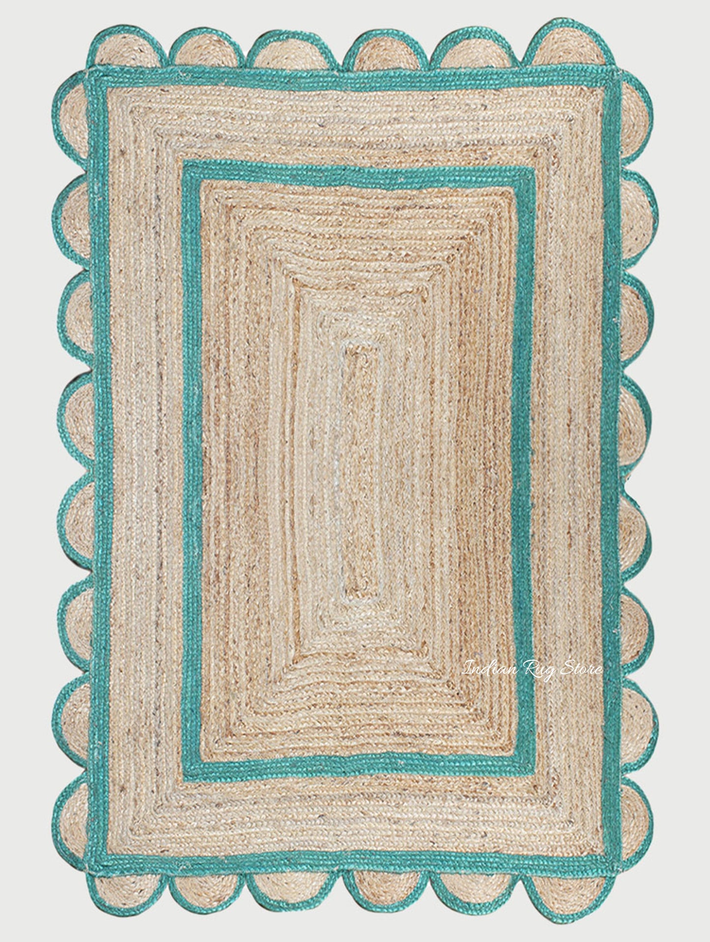 Green Beige Geometric Hand Braided Farm House Decor Jute Rug