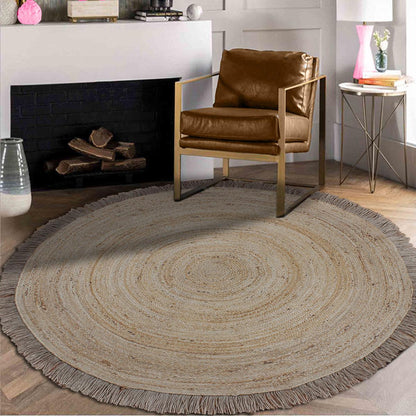 Farm House Decor Geometric Beige Hand Braided Jute Rug - Indian Rug Store