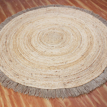 Farm House Decor Geometric Beige Hand Braided Jute Rug - Indian Rug Store