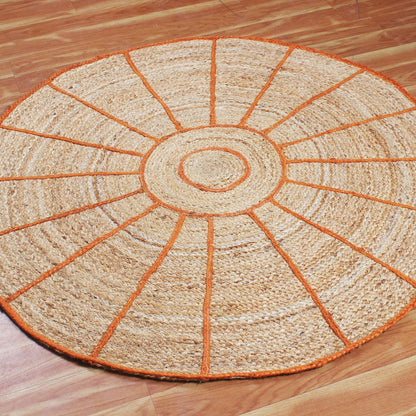 Orange Beige Striped Geometric Hand Braided Bed Room Decor Jute Rug - Indian Rug Store