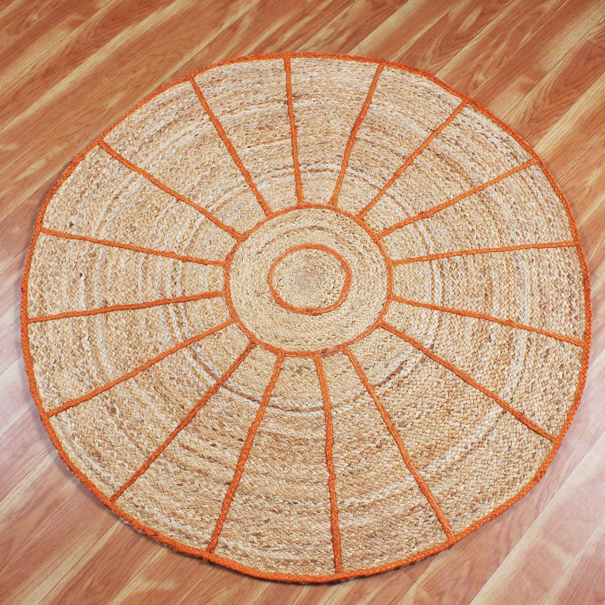 Orange Beige Striped Geometric Hand Braided Bed Room Decor Jute Rug - Indian Rug Store