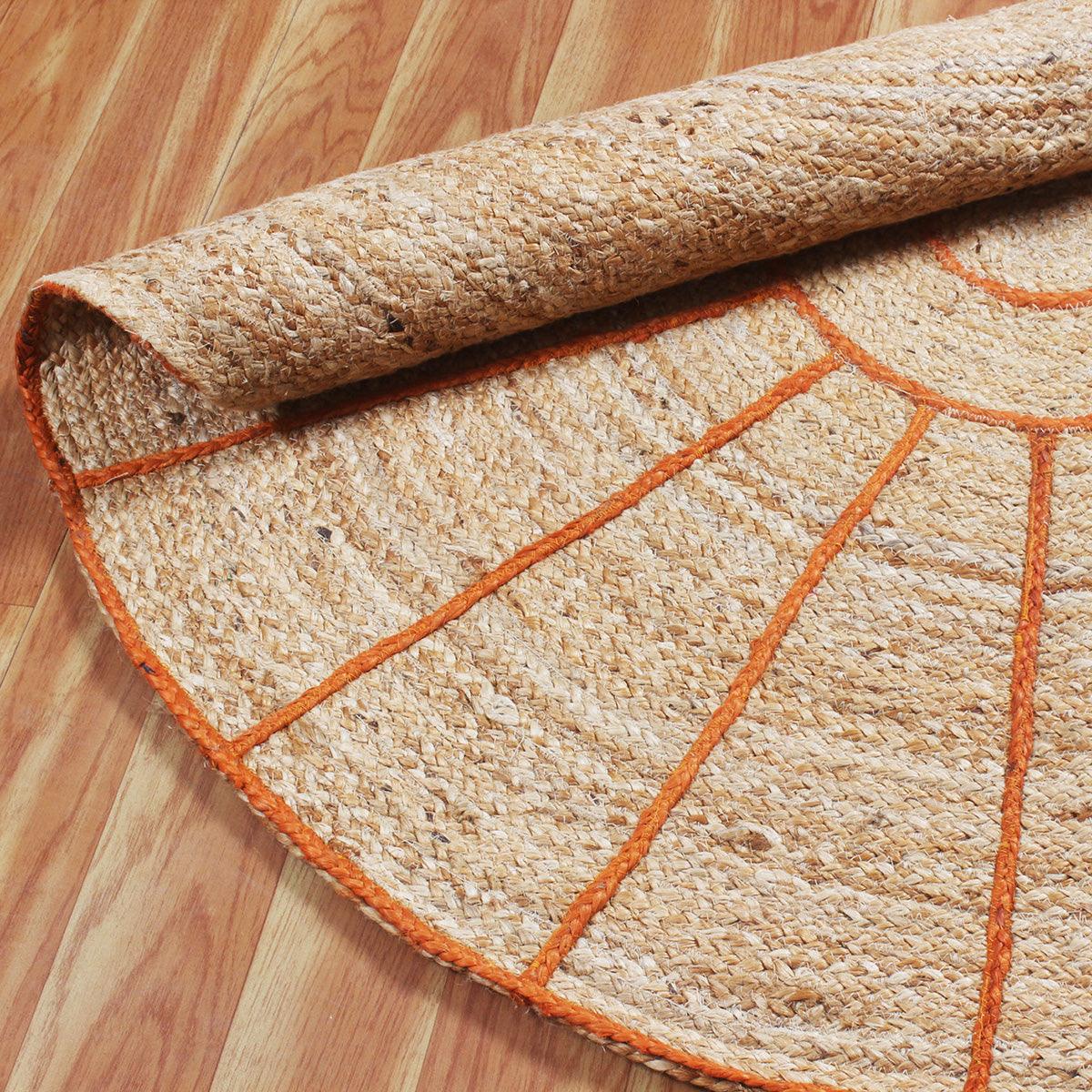 Orange Beige Striped Geometric Hand Braided Bed Room Decor Jute Rug - Indian Rug Store