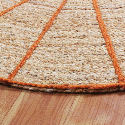 Orange Beige Striped Geometric Hand Braided Bed Room Decor Jute Rug - Indian Rug Store