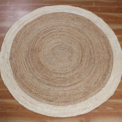 Beige Geometric Hand Braided Kitchen Decor Jute Rug - Indian Rug Store