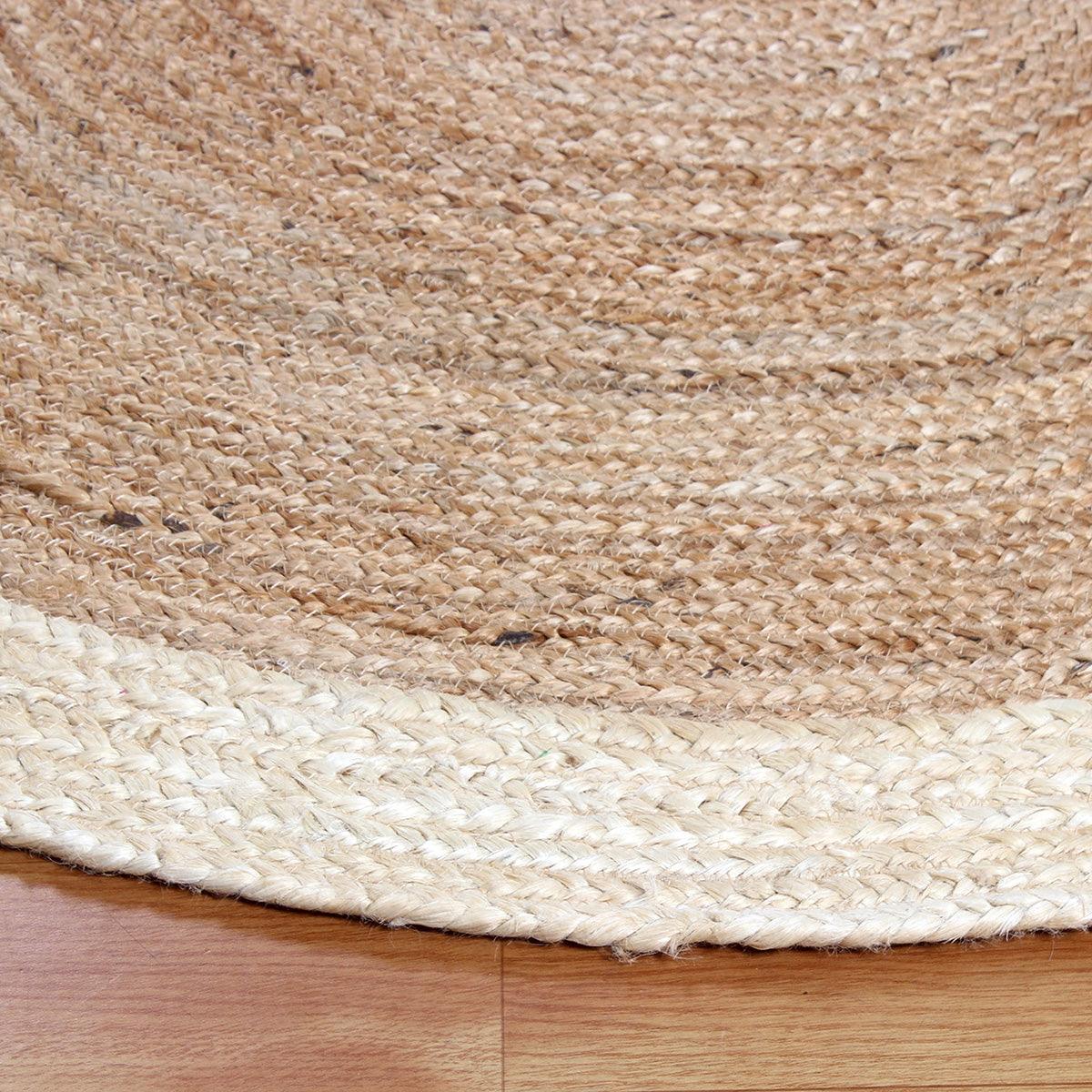 Beige Geometric Hand Braided Kitchen Decor Jute Rug - Indian Rug Store