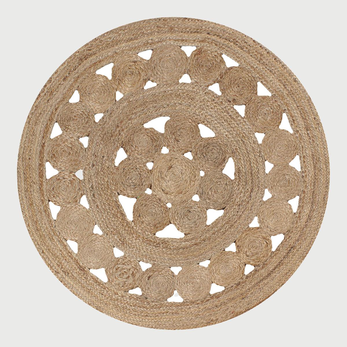 Round Beige Hand Braided Interior Decor Jute Rug - Indian Rug Store