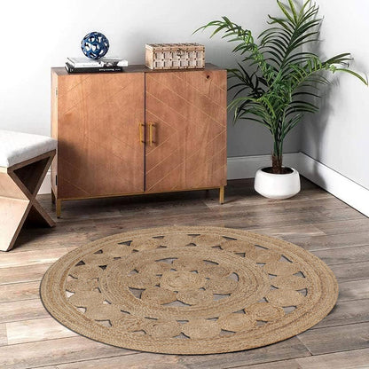 Round Beige Hand Braided Interior Decor Jute Rug - Indian Rug Store