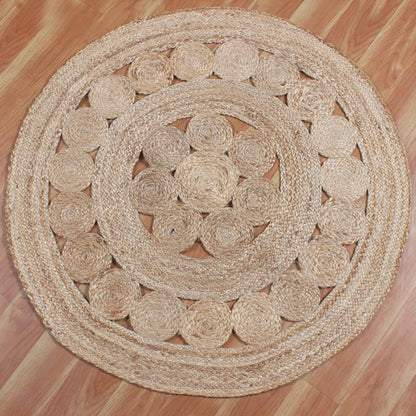 Round Beige Hand Braided Interior Decor Jute Rug - Indian Rug Store