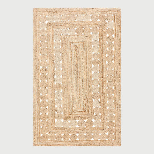 Geometric Hand Braided Beige Entrance Decor Jute Rug - Indian Rug Store