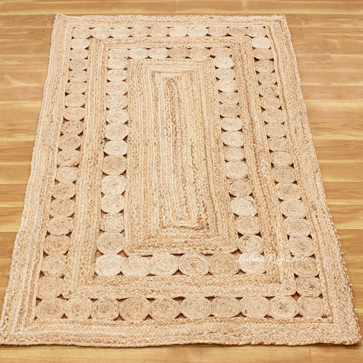 Geometric Hand Braided Beige Entrance Decor Jute Rug