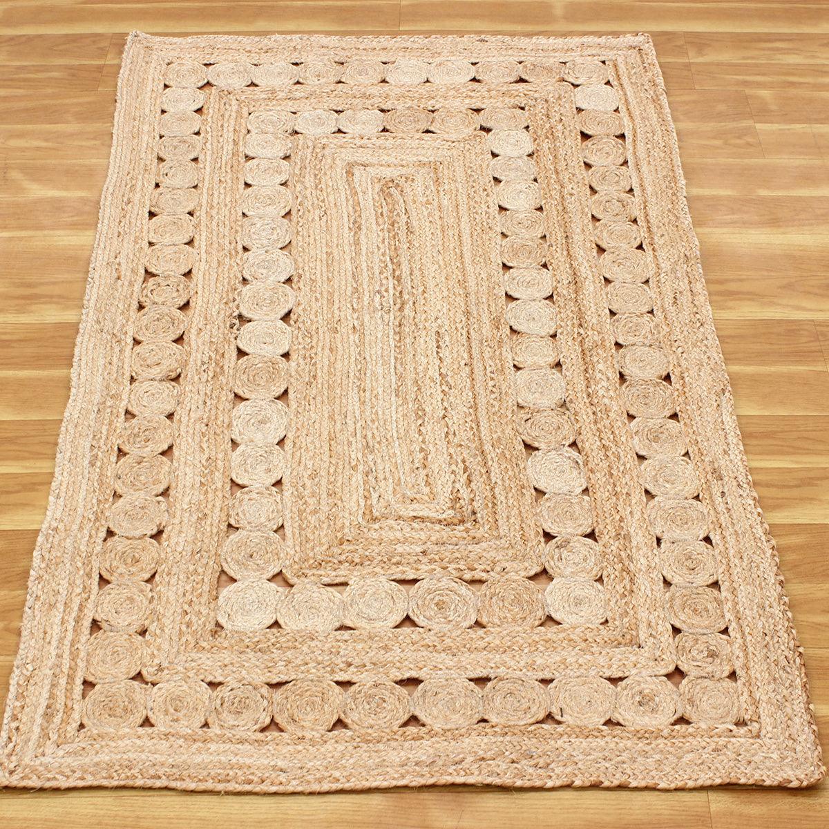 Geometric Hand Braided Beige Entrance Decor Jute Rug - Indian Rug Store