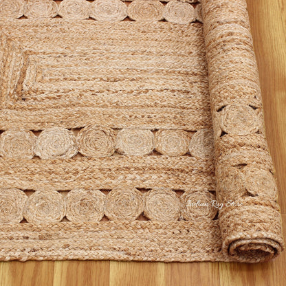 Geometric Hand Braided Beige Entrance Decor Jute Rug