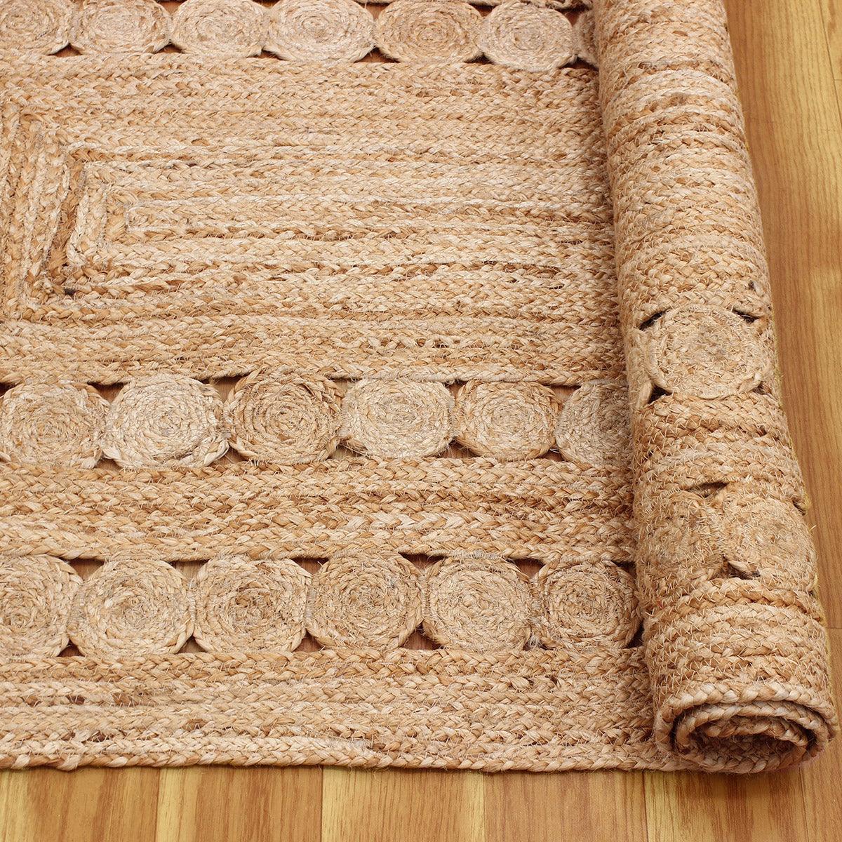 Geometric Hand Braided Beige Entrance Decor Jute Rug - Indian Rug Store