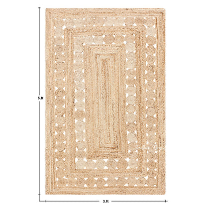 Alfombra de yute decorativa para entrada en color beige, trenzada a mano con diseño geométrico