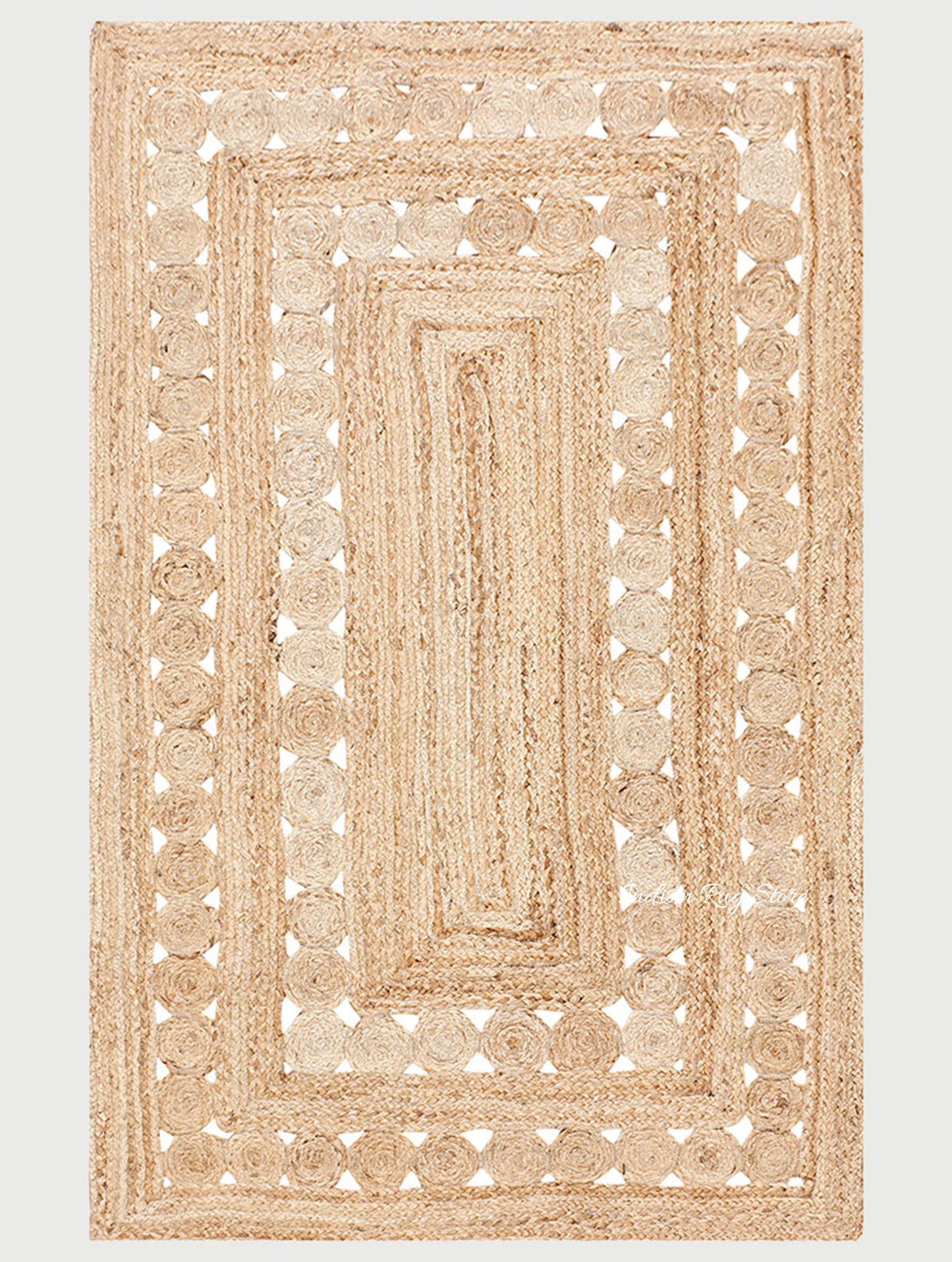 Geometric Hand Braided Beige Entrance Decor Jute Rug