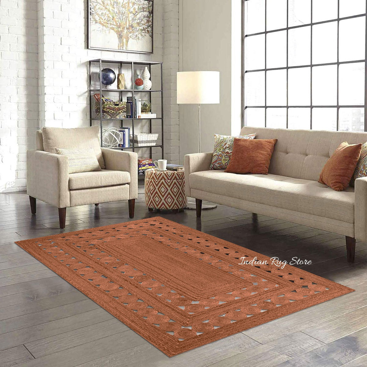 Hand Braided Geometric Brown Bedroom Decor Jute Rug