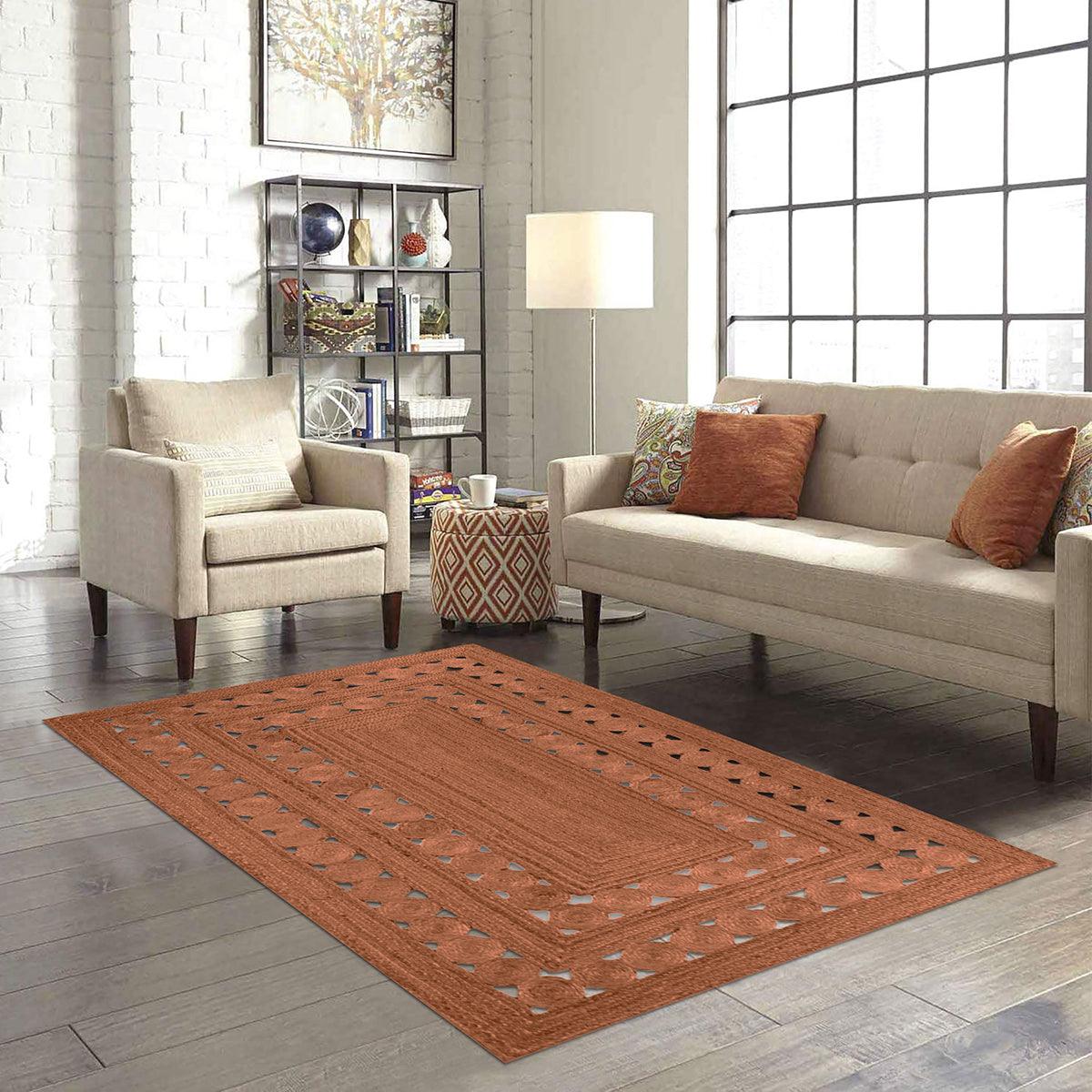 Hand Braided Geometric Brown Bedroom Decor Jute Rug - Indian Rug Store