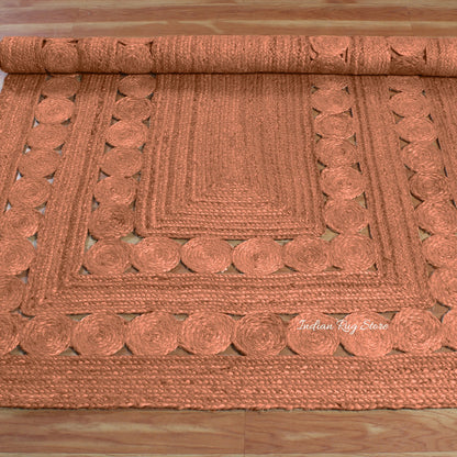 Hand Braided Geometric Brown Bedroom Decor Jute Rug