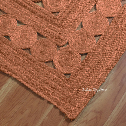 Hand Braided Geometric Brown Bedroom Decor Jute Rug