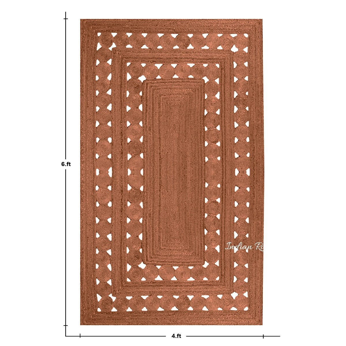 Alfombra de yute con decoración geométrica marrón trenzada a mano para dormitorio