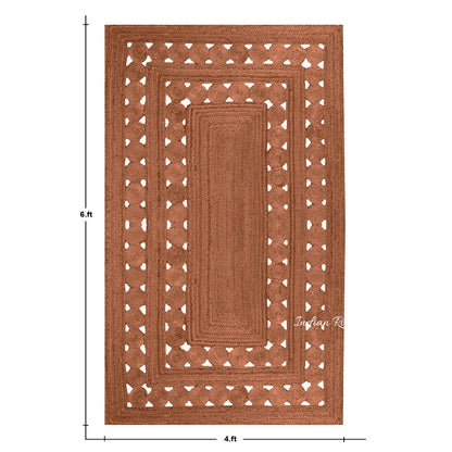 Alfombra de yute con decoración geométrica marrón trenzada a mano para dormitorio