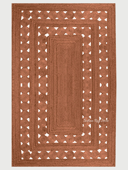 Hand Braided Geometric Brown Bedroom Decor Jute Rug