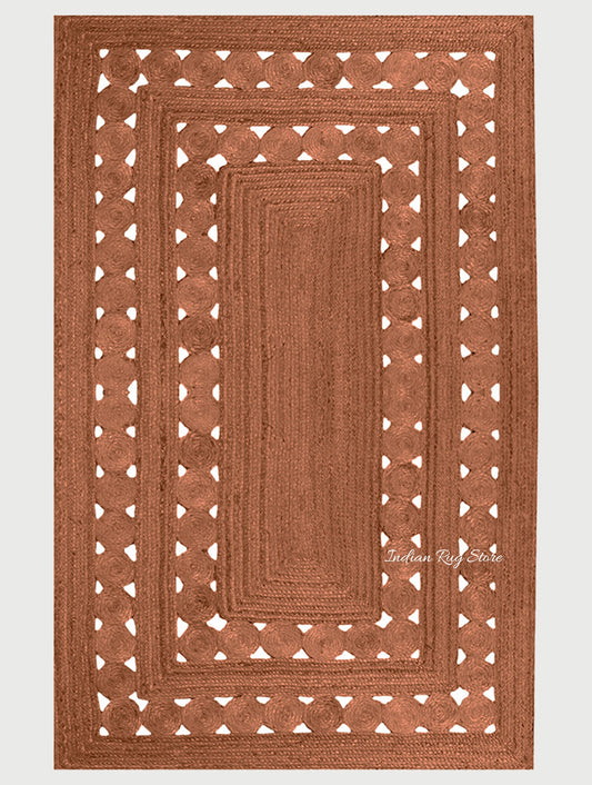 Hand Braided Geometric Brown Bedroom Decor Jute Rug