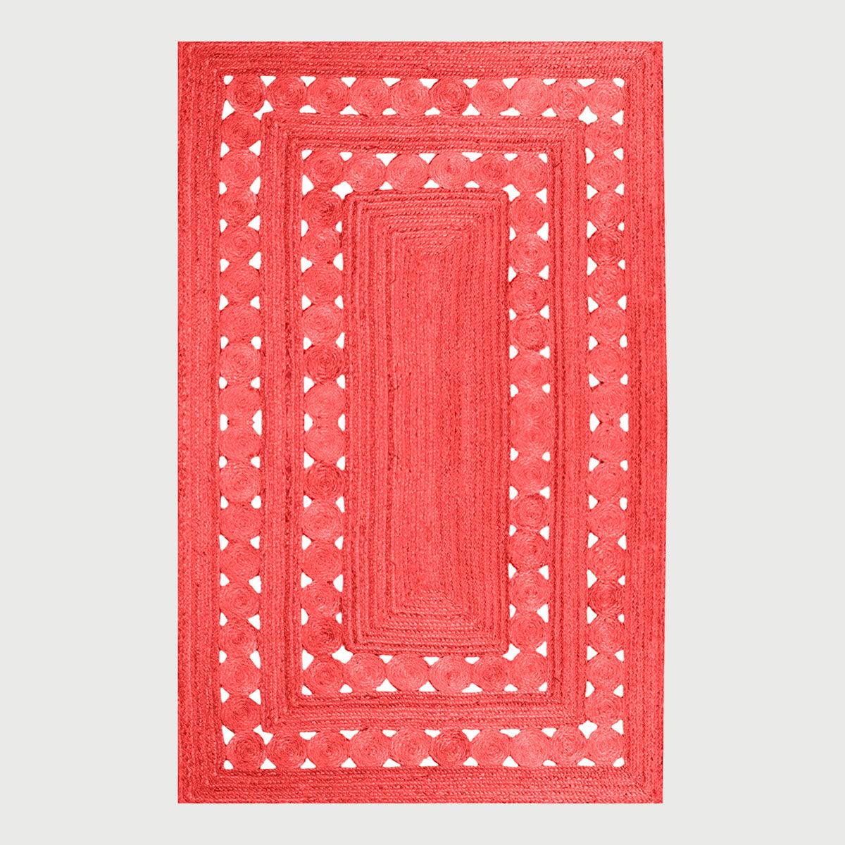 Hand Braided Red Geometric Home Decor Jute Rug - Indian Rug Store