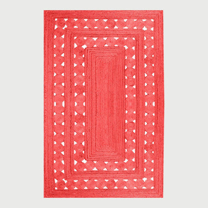 Hand Braided Red Geometric Home Decor Jute Rug - Indian Rug Store