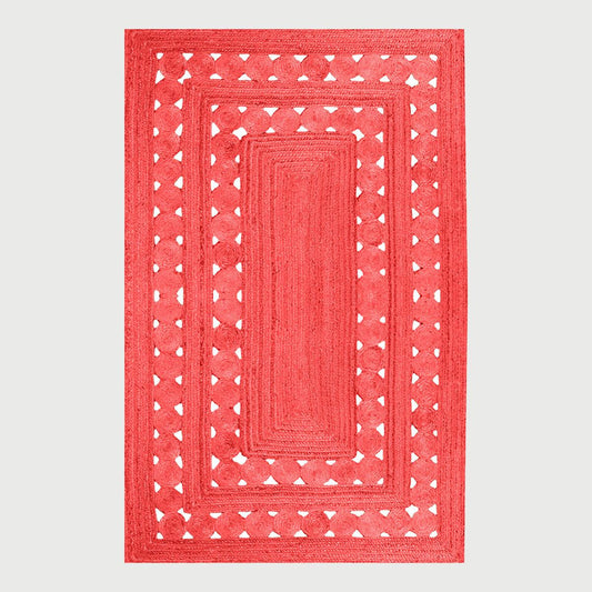 Hand Braided Red Geometric Home Decor Jute Rug - Indian Rug Store