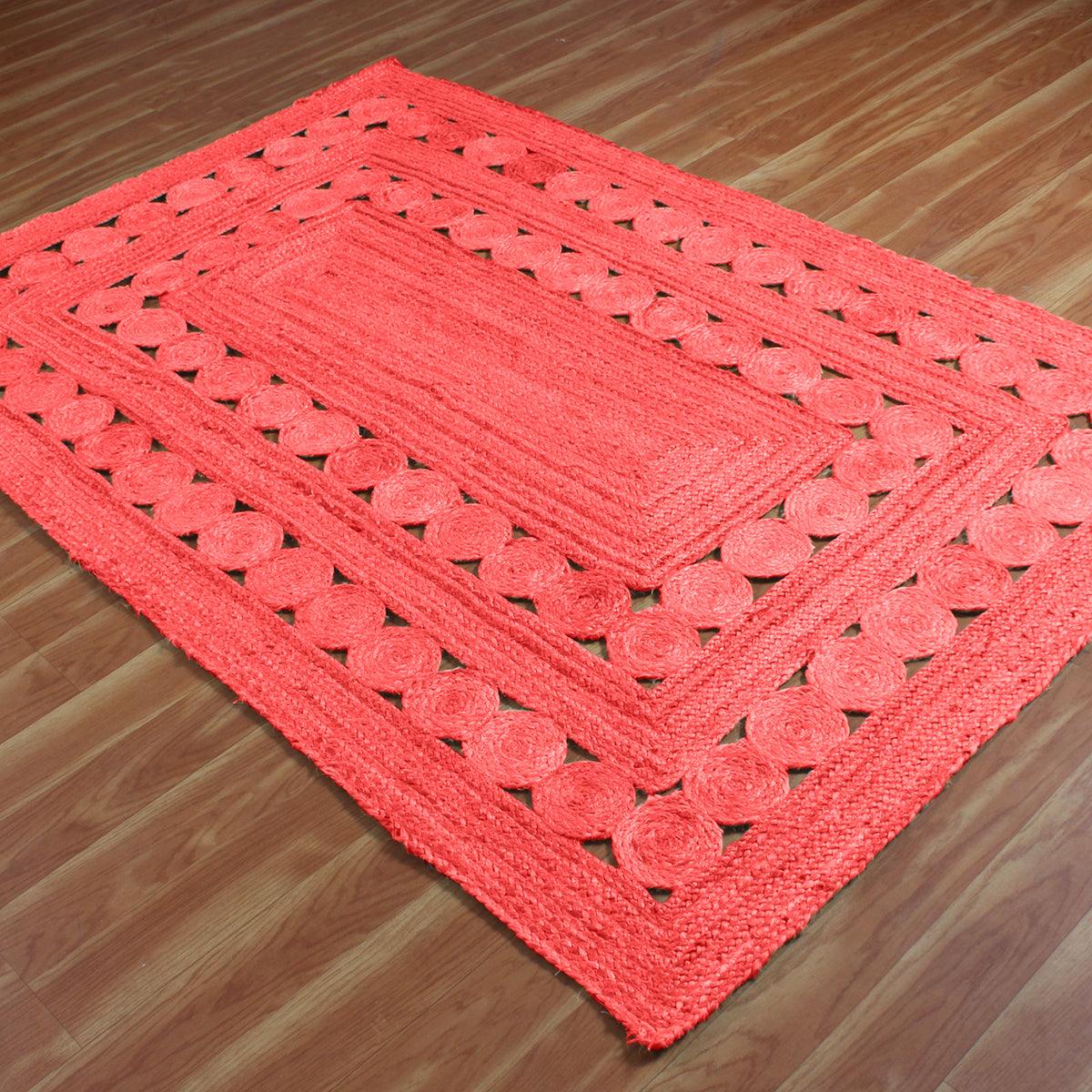 Hand Braided Red Geometric Home Decor Jute Rug - Indian Rug Store