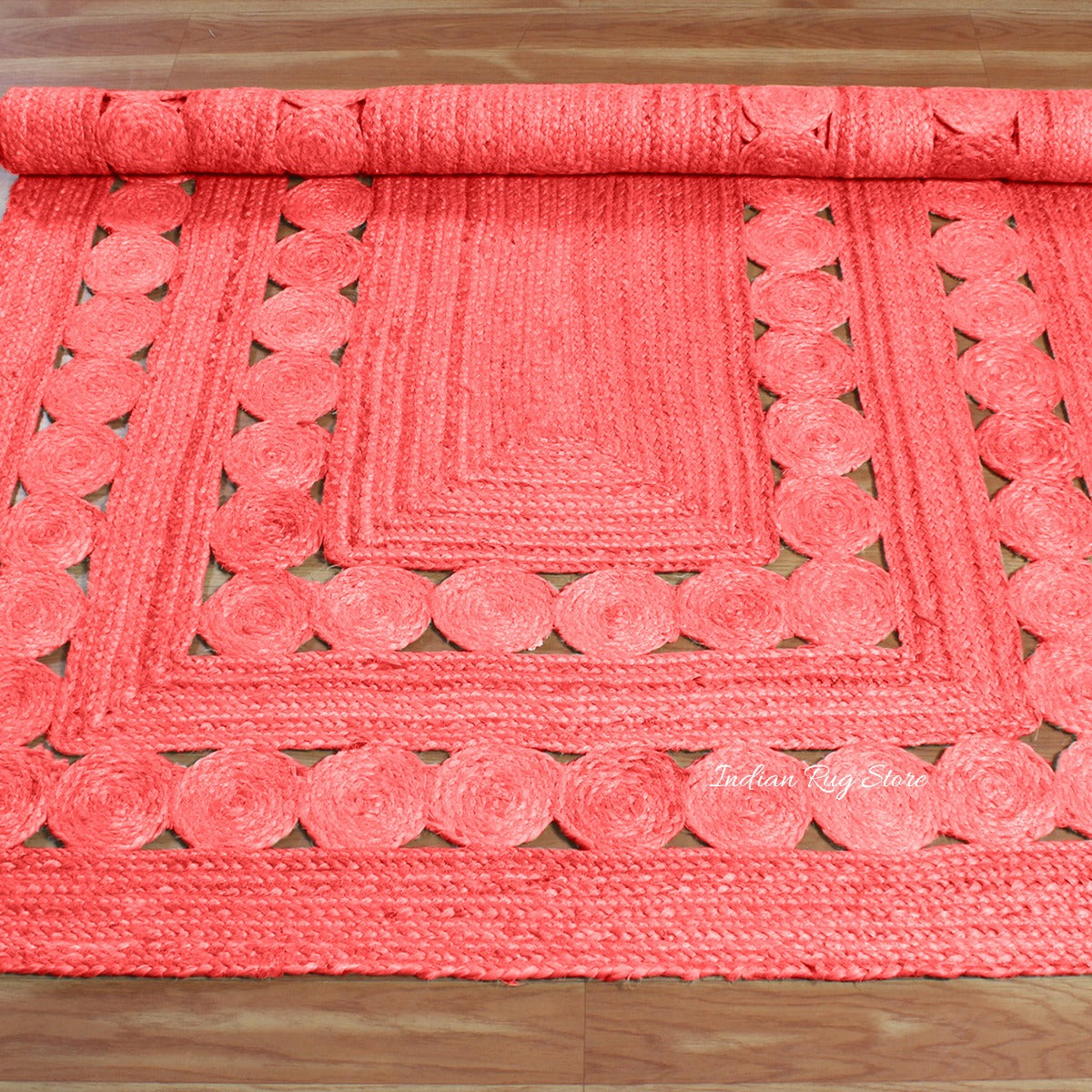 Hand Braided Red Geometric Home Decor Jute Rug